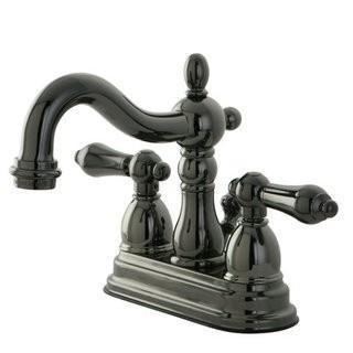 Kingston Brass Water Double Handle Centerset Bathroom Faucet with ABS/Brass Pop-Up Drain - Blk Finish (KBBB2567)