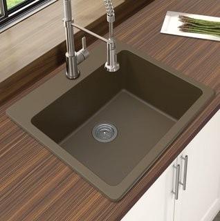 Winpro Granite Quartz 25 x 22 Single Bowl Drop-In Kitchen Sink - Mocha  (WNPQ1001_20307134)