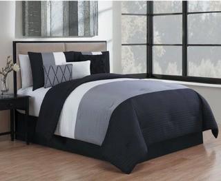 Avondale Manor - 7pc Comforter Set - Queen - Blk Grey White Manchester 