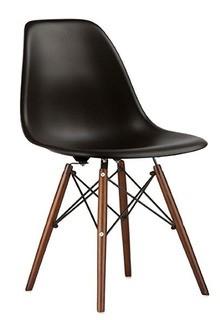 Nicer Furniture ? Set of (2) Black - Eames Style Side Chair with Walnut Wood Legs Eiffel Dining Room Chair 