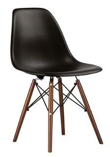 Nicer Furniture ? Set of Four (4) Black - Eames Style Side Chair with Walnut Wood Legs Eiffel Dining Room Chair 