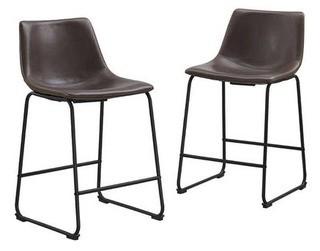 Walker Edison Brown Faux Leather Dining Kitchen Counter Stools