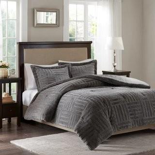 Alcott Hill Larkin Fur Down Alternative Comforter Mini Set - Grey - Queen (ALCT8425_19192460_19192463)