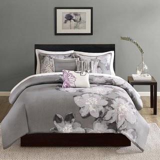 Willa Arlo Interiors Dmitri 6 Piece Reversible Duvet Cover Set - King - Grey Purple Floral (WLAO2946_23843011)