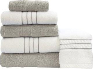 Three Posts Shelbyville Stripe and Contrast 6 Piece Towel Set - Silver / White (TRPT4842_26593255)