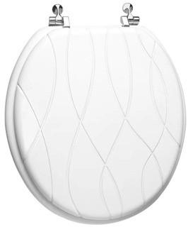 Trimmer Engraved Wood Round Toilet Seat (TRI1113) - White 