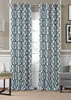 Lot 2 Sets - Everly Quinn Knopp Geometric Blackout Grommet Single Curtain Panel (EYQN6886_26581154_26581152) - Blue - 52" x 95" 