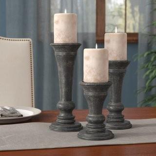 Three Posts 3 Piece Black Wood Candlestick Set (THPS2306)