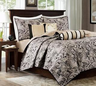 Alcott Hill Pokanoket 6 Piece Quilted Coverlet Set (ALCT7365_18821397_18821398) - Blk/Gold - Queen 