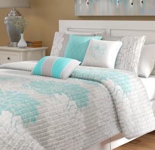 Red Barrel Studio Broadwell 6 Piece Reversible Coverlet Set (RDBS3541_17355905_18861176) - Aqua - Queen 