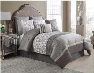 VCNY  - 8 PC Comforter set - Arcadia - Queen- taupe /Ivory