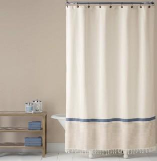 Saturday Knight, LTD Fringe Border 100% Cotton Shower Curtain (SKLT1667) - Cream 