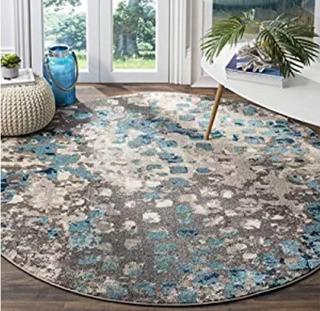 Safavieh Monaco Collection MNC225E Modern Abstract Grey and Light Blue Round Area Rug (5' in Diameter)