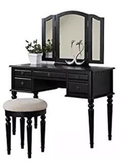 Bobkona F4072 St. Croix Collection Vanity Set with Stool, Black