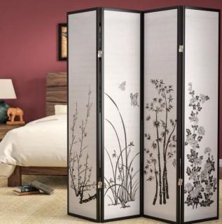 World Menagerie Vavra 70" x 69" 4 Panel Room Divider (WDMG1838) - Blk Frame