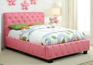 Furniture of America UPH Full Size Bed w/Audio Speakers  & Bluetooth - CM7056PK-F-HB/FB - Pink Finish