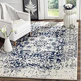 Safavieh Madison Collection MAD603D Cream and Navy Distressed Medallion Area Rug (8' x 10')