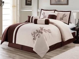 Fleur De Lis Living Beesley 7 Piece Soft Comforter Set (HLSB1040_26555997) - King - Beiige / Brown 