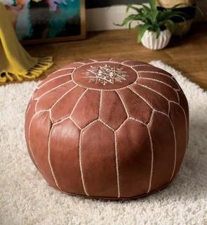 Mistana Carolos Pouf Leather Ottoman (MTNA1546_22567273) - Brown 