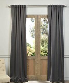 Lot 2 - Exckusive Fabrics - Bellino Textured Blackout Curtain - Pole Pocket w/Hook Belt & Back Tabs - 50" x 120" LT Grey 