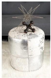 Silver Round Ottoman with White Highlights