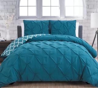 Charlton Home Aaron 3 Piece Reversible Duvet Cover Set (CHLH8178_19903097_19903101) - Teal - Queen 