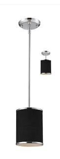 Z-Lite 168-6 Cameo 1 Light Mini Pendant With Black Shade Chrome