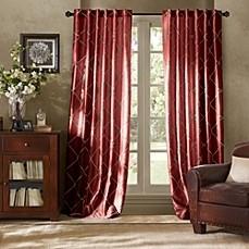 GARRISON EMBROIDERED INTERLINED 84-INCH WINDOW CURTAIN PANEL IN BURGUNDY                            