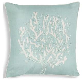 Rosecliff Heights Chamberlain Aqua Coral Reef Linen Throw Pillow (ROHE4535)