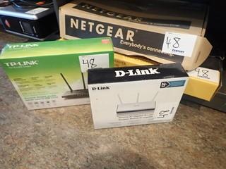 Lot of Fellowes Delux Keyboard Drawer, TP Link AC1200 Wireless Dual Band Gigabit Router, NetGear 24+2 Manage Switch and D-Link Xtreme M Gigabit Router. 
