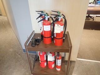 Lot of 10 Asst. ABC Fire Extinguishers and Brackets. 