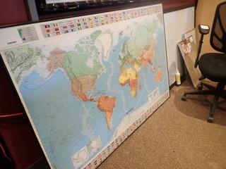 Lot of 2 Dry Erase Boards, 57"x40" World Map and Cork Board.