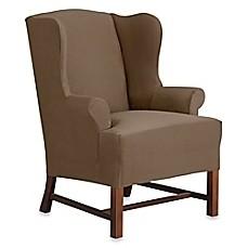 SURE FIT(R) DESIGNER SUEDE WING CHAIR SLIPCOVER IN GREY