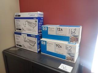 Lot of 2 Brother TN-660 Ink Cartridges, Brother TN-450 Ink Cartridges, HP 12A Ink Cartridge and HP 92A Ink Cartridge.