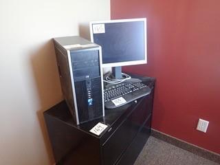 Lot of HP Desktop Computer, LG Flatiron Monitor and Logitech Wireless Keyboard.