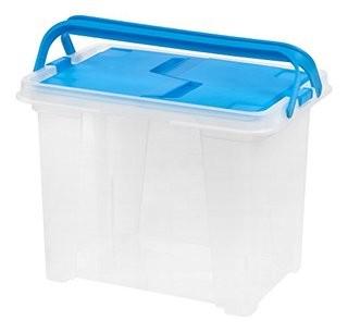 IRIS Letter Size Portable Wing Lid File Box with Handles, Blue