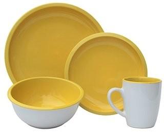 Melange 16 Piece Contempo Cantina 2-Tone Stoneware Dinner Set Place Setting, Serving for 4, Sunflower