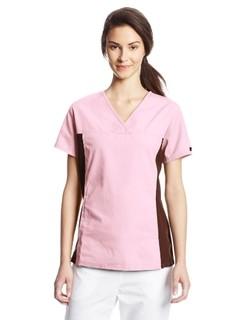 Cherokee Women's Scrubs Flexibles Contrast Knit Panel Top, Pink Blush, Medium