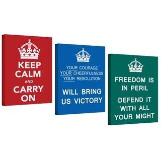 Art Wall UK War Propaganda 3-Piece Keep Calm and Carry on Gallery Wrapped Canvas Art, 36 by 48-Inch
