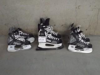 Qty of (2) Pairs of Easton and (1) Pair Bauer Hockey Skates 