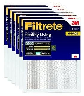 Filtrete Healthy Living Elite Allergen Reduction AC Furnace Air Filter, Captures Bacteria & Viruses, d Airflow up to 90 days, MPR 2200, 16