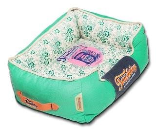 TOUCHDOG 'Floral-Galoral' Vintage Printed Ultra-Plush Rectangular Fashion Designer Pet Dog Bed Lounge, Large, Teal, Green, White