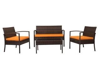 Charlton Home Fayette 4 Piece Wicker Seating Group with Cushion (CHLH4658_18663425) - Orange Cushions