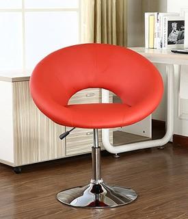 Roundhill Contemporary Chrome Adjustable Swivel Chair with Red Seat,  - PC160RD