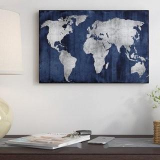 East Urban Home 'The World' Graphic Art Print on Canvas in Silver and Blue (ESUR3486_20850007) - 26"