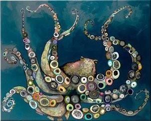 Beachcrest Home 'Octopus in the Navy Blue Sea' Framed on Canvas (BCHH4401_21303822)