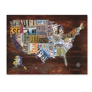 Trademark Fine Art 'USA License Plate Map on Wood' Graphic Art Print on Canvas (HYT69681_21648208)