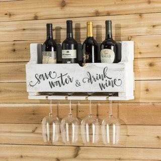 Gracie Oaks Mccandless Save Water 4 Bottle Wall Mounted Wine Rack (GRCS5630_27048475) - White