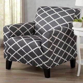 Winston Porter Form Fitting Stretch Diamond Printed T-cushion Armchair Slipcover (WNSP2620_25626379) - Silver Blue