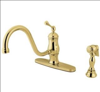 KINGSTON BRASS KS1572BLBS HERITAGE SINGLE HANDLE 8? CENTERSET KITCHEN FAUCET WITH SPRAYER - Brushed Brass